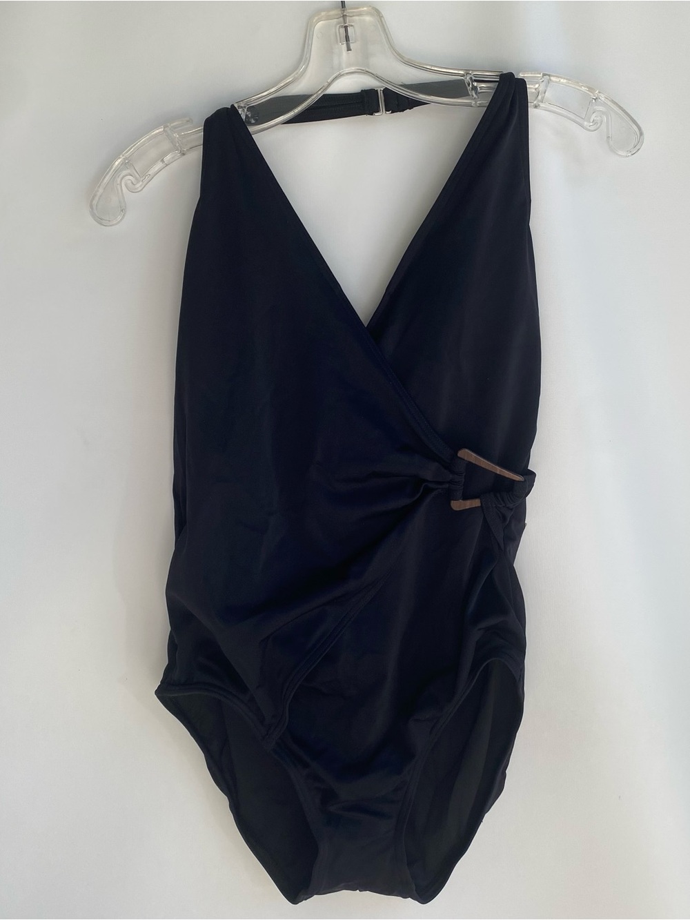 Lands End black one piece swimsuit halter wrap front vacation resort beach 12